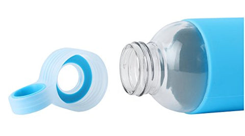 Izizi Glass Water Bottle With Anti-Slip Sleeve (500ml, Blue)