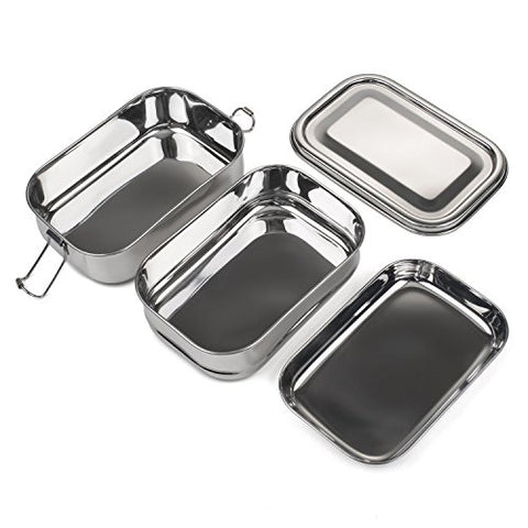 King International Stainless Steel Lunch Box | Food Grade Bento Lunch Box Rectangle School Tiffin Box | 2 Tier | SpreeIndia.com - India's First Website That Discovers Eco-Friendly Products