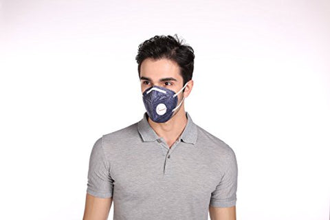 Honeywell PM 2.5 Anti Pollution Foldable Face Mask with Easy Exhalation Valve, Dark Blue Printed, Box of 5 | SpreeIndia.com - India's First Website That Discovers Eco-Friendly Products