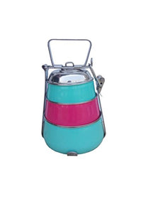 Elan Stainless Steel Pyramid Shape Three Tier Lunch Box ,(3 Tier) Pink & Aqua | SpreeIndia.com - India's First Website That Discovers Eco-Friendly Products