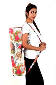 Exclusive White Floral Printed Cotton Kantha Work Yoga Mat Bag Gym Tote Bag Kantha Yoga Mat Cover By Handicraft-Palace | SpreeIndia.com - India's First Website That Discovers Eco-Friendly Products