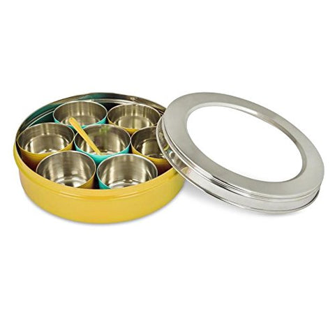 Spice Box, 7 compartments, Stainless Steel, Yellow