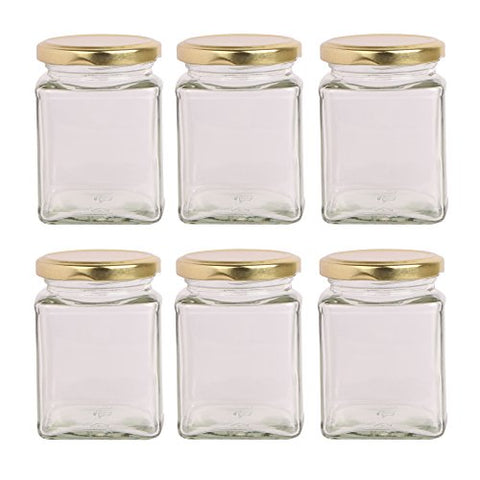The Retailer House Pure Source India 150 Gram Glass Jar Square Shape ,With Metal Golden Color Cap Rust Proof Air Tight , (Set Of 6 Pcs) | SpreeIndia.com - India's First Website That Discovers Eco-Friendly Products