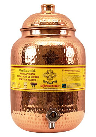 Indian Art Villa Hammered Copper Water Dispenser Container Pot Matka, Storage Water, Kitchenware, 8 Ltr | SpreeIndia.com - India's First Website That Discovers Eco-Friendly Products