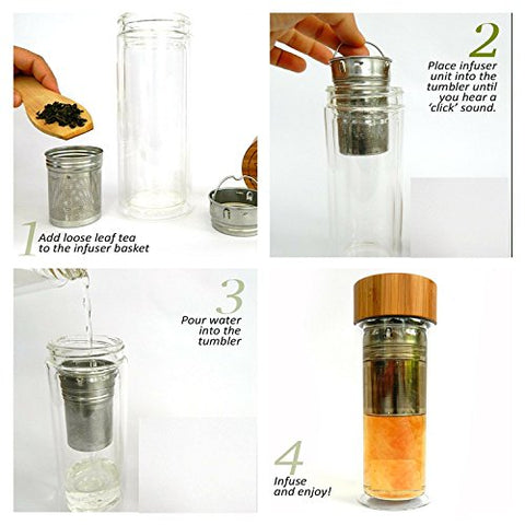 4-in-1 Glass Water Bottle With Tea+Coffee+Fruit Infuser