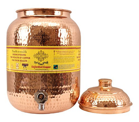 Indian Art Villa Hammered Copper Water Dispenser Container Pot Matka, Storage Water, Kitchenware, 8 Ltr | SpreeIndia.com - India's First Website That Discovers Eco-Friendly Products