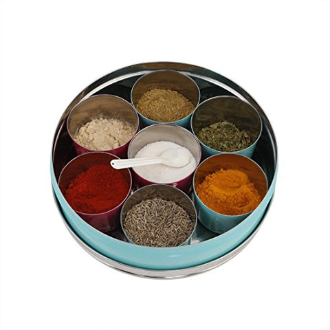 Eco-Friendly Stainless Steel Spice/Masala Box (7 bowls & 1 Spoon, Aqua)